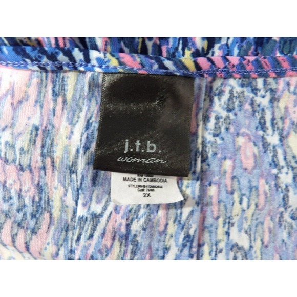 J.T.B. Woman Shirt 2X Slinky Top Colorful Abstract Tie Sleeve V Neck Plus Fun - Picture 6 of 10
